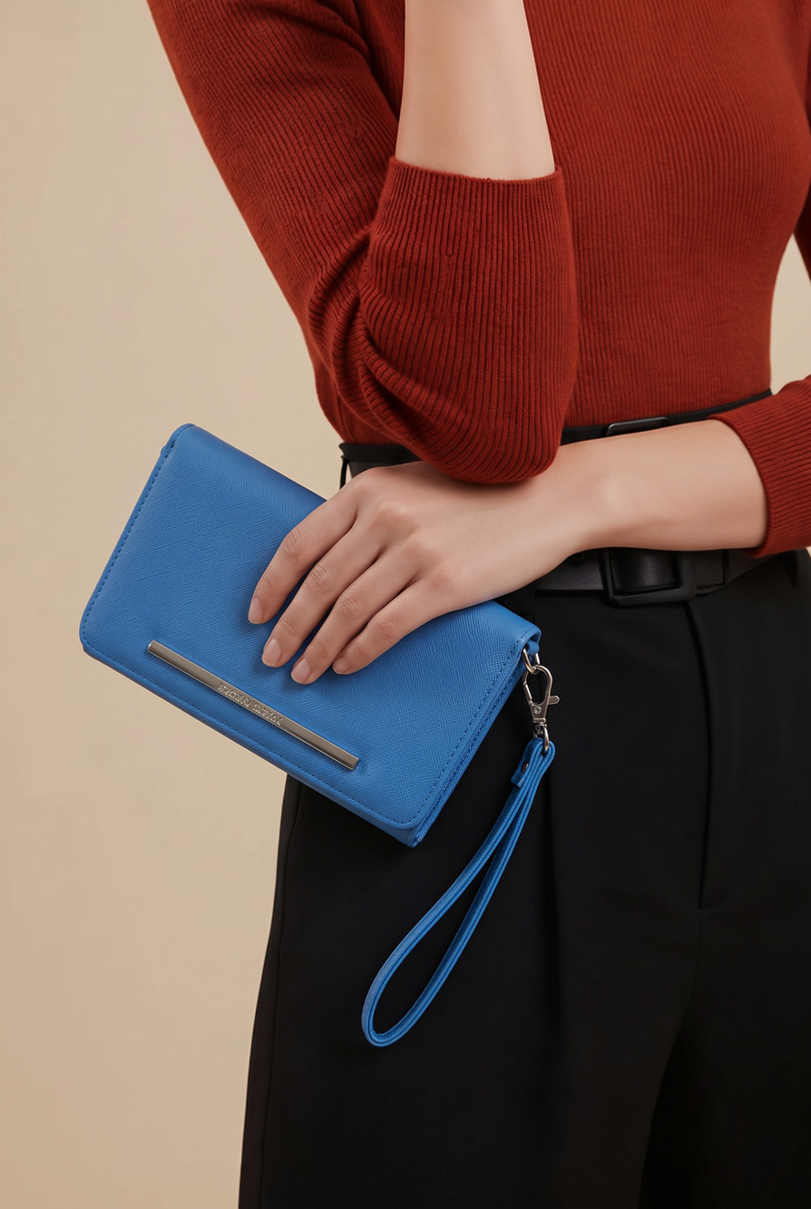 Steve Madden Bzippy Zip-Around Wallet Wristlet Blue